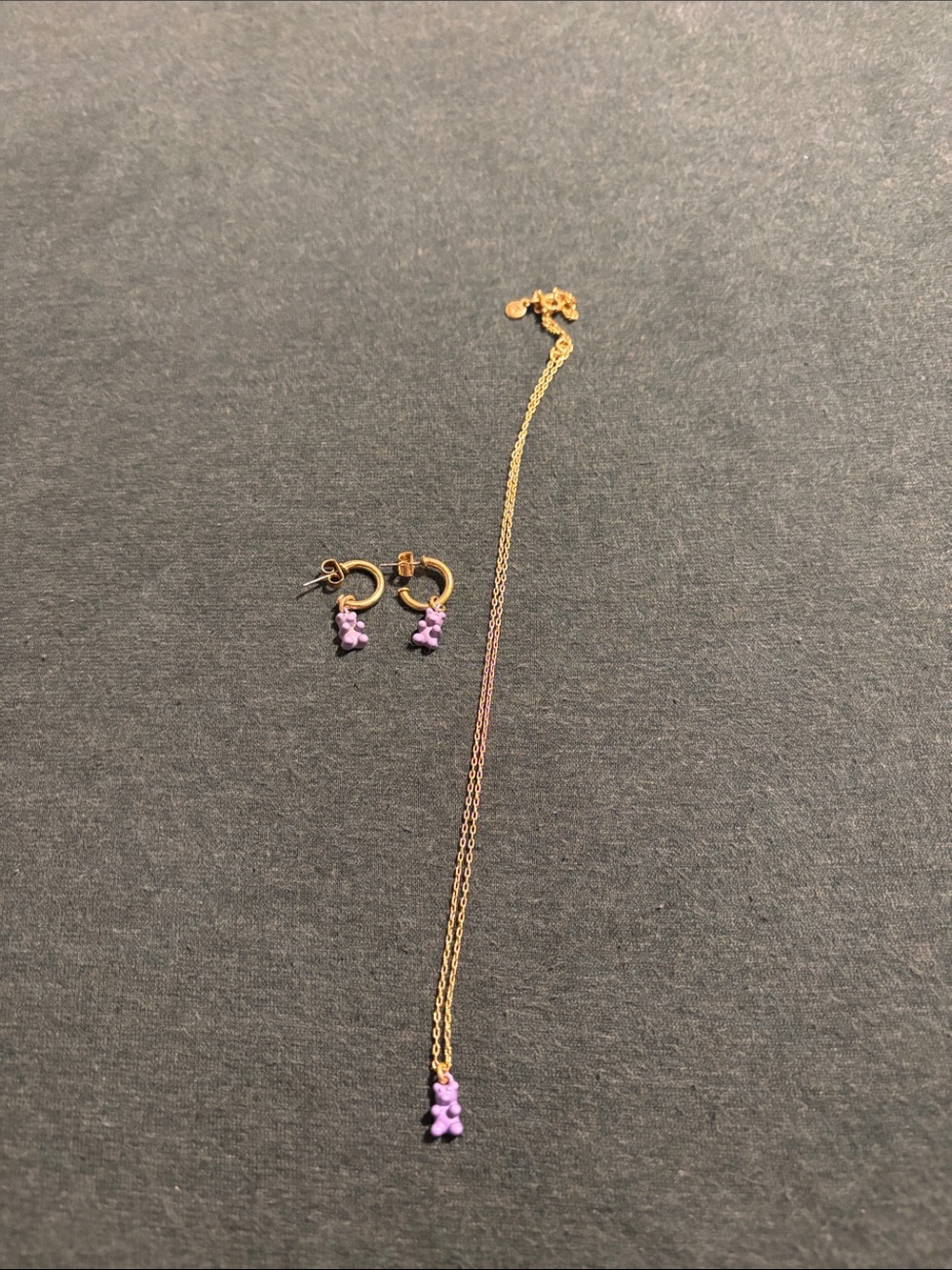 Madewell Gold-Tone Necklace and Hoop Earrings with Lavender Gummy Bear Charms